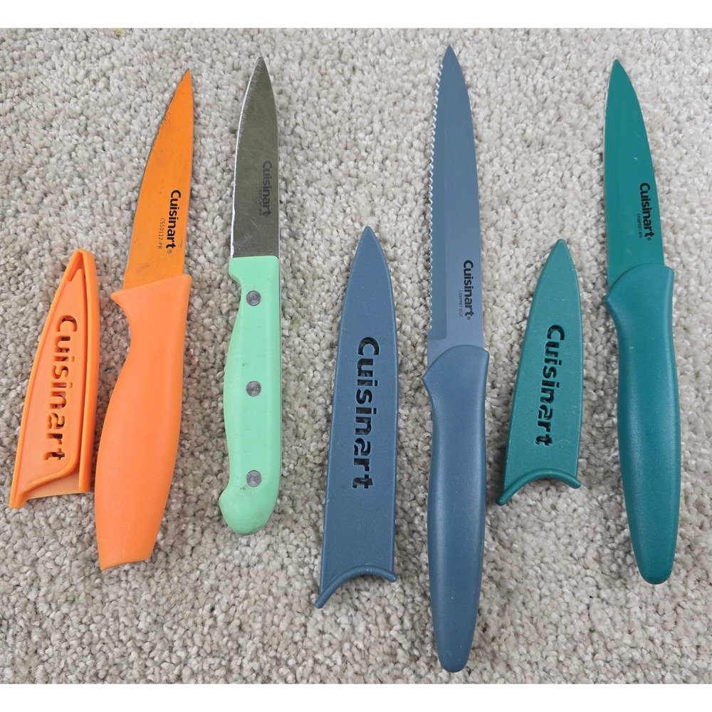 Cuisinart 4-Pc Kitchen Knife Lot 40043 502355 w/ 3 Blade Guards Colorful